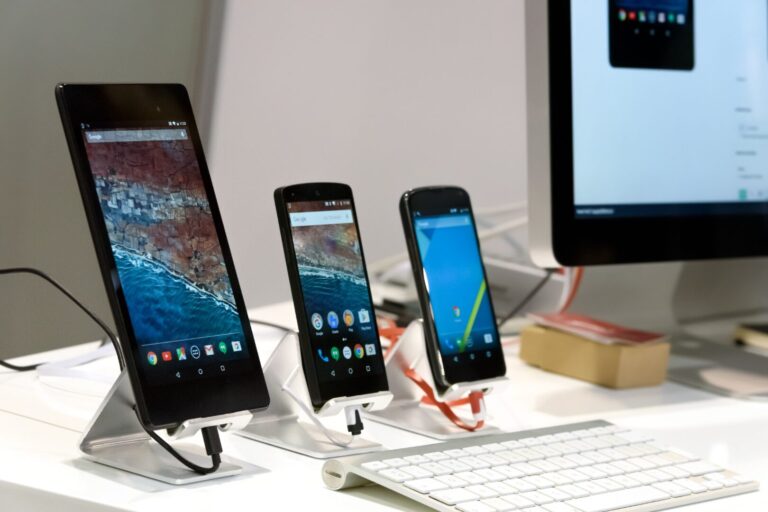 Android devices on a display.
