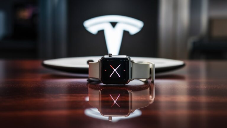 The Apple watch and the Tesla logo.