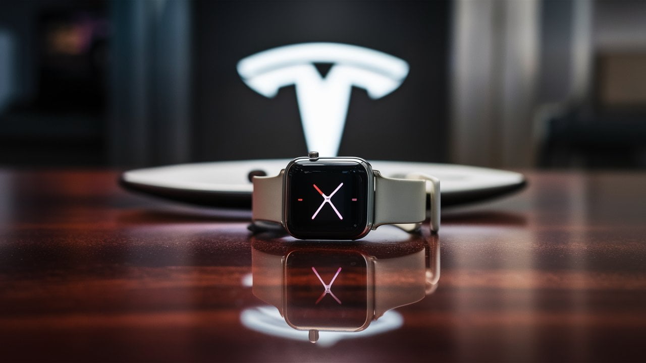 The Apple watch and the Tesla logo.