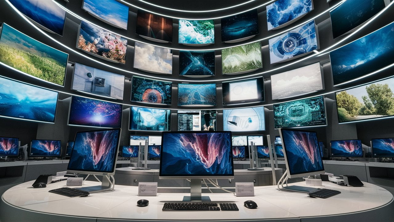 A shop with budget monitors on display