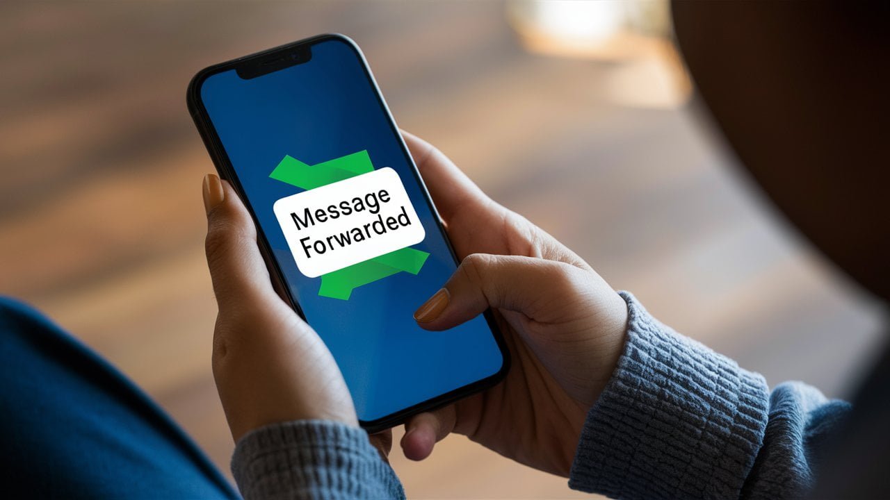 A person forwarding a text message.