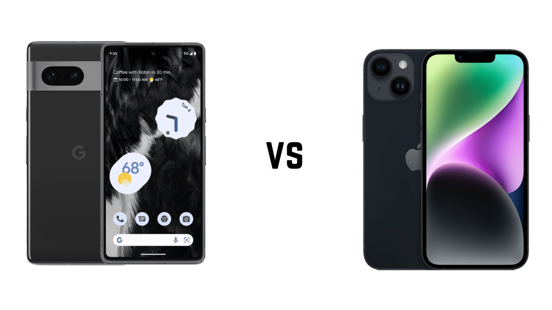 The Pixel 7 and iPhone 14.