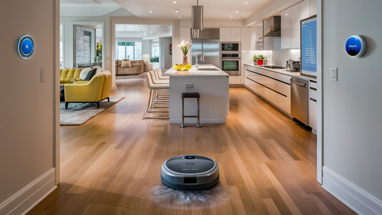 A high-end home with smart devices.