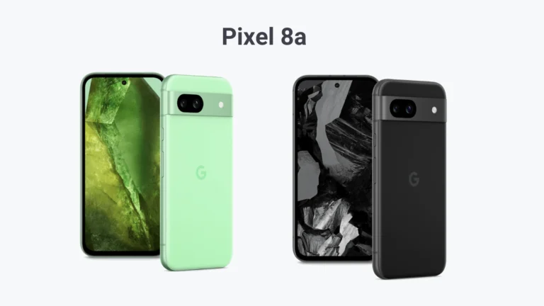 The Google Pixel 8a in Aloe and Obsidian colors.