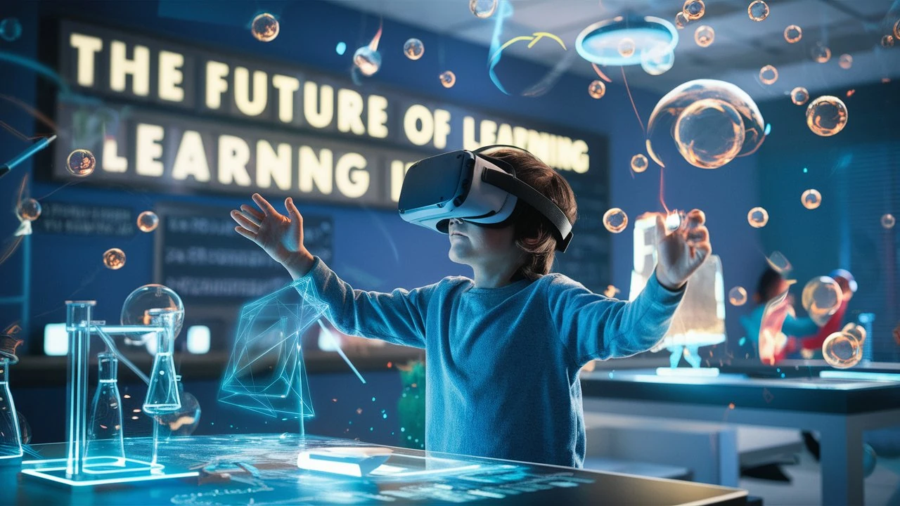 A kid is exploring a virtual world.