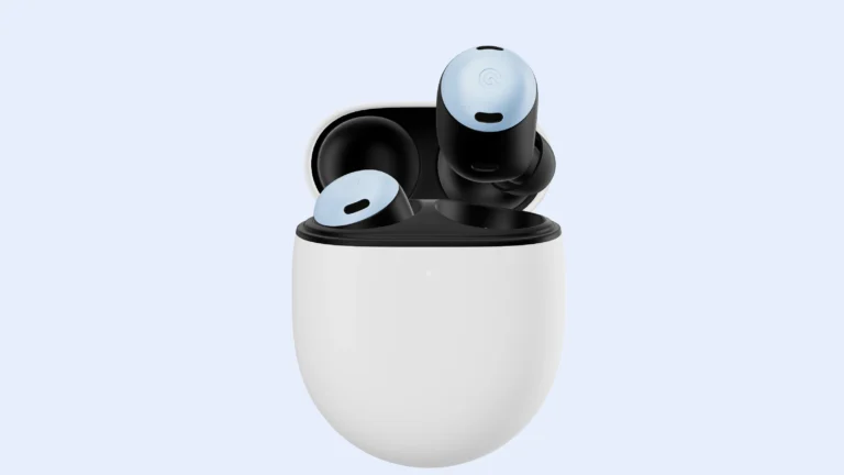 Google Pixel Buds Pro in Bay color in a case.