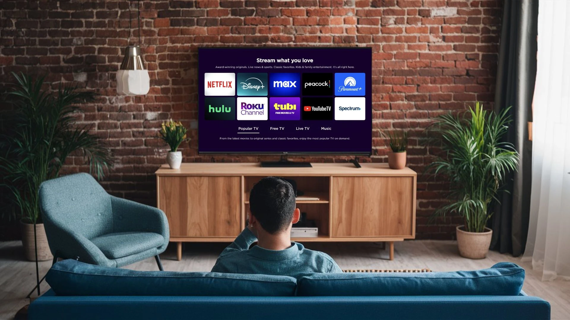 Man watching a streaming service on his TV