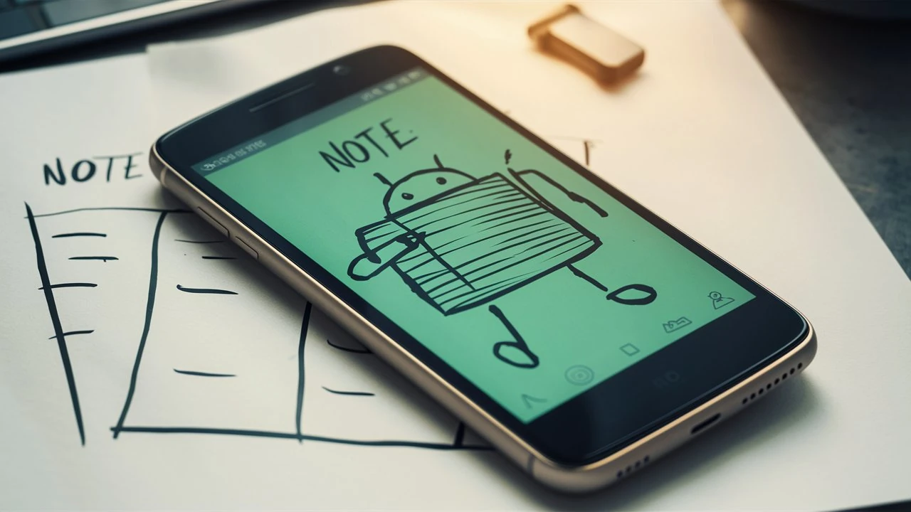 An Android phone displaying a note-taking app.