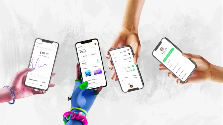 Hands with smartphones displaying Cash App payment app