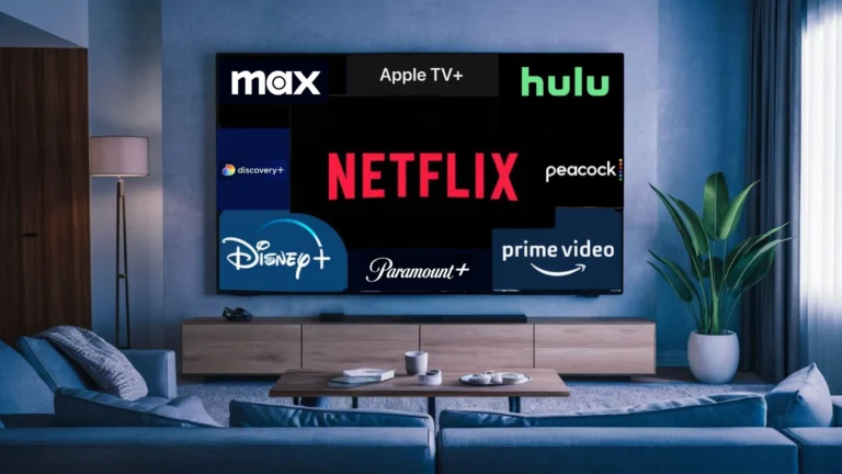 A smart TV displaying different streaming platforms logos.