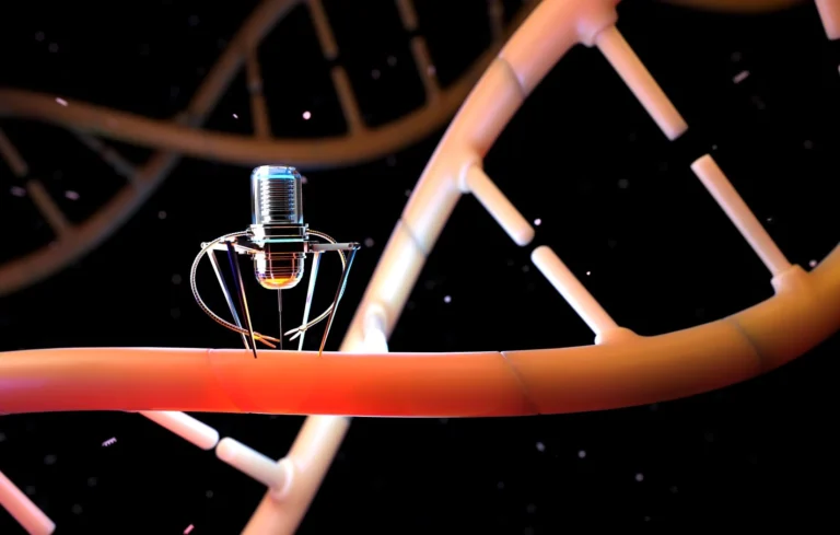 An illustration of nanobots are repairing damaged dna.